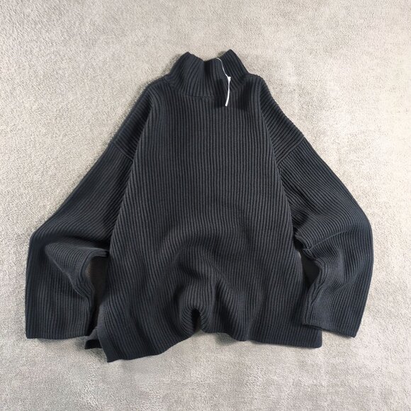 NWT Gap Sweater Womens L Black Turtleneck Ribbed Split Hem Cotton Oversized - Picture 2 of 8